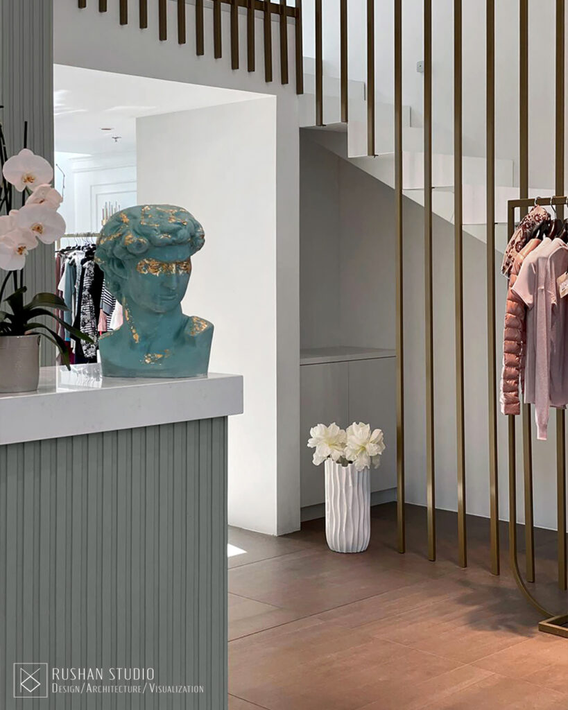 KNT commercial interior design with refined materials, comfortable fitting area and stylish mood