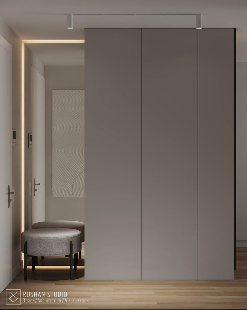VNN compact residence interior with cozy atmosphere, natural materials and visual lightness