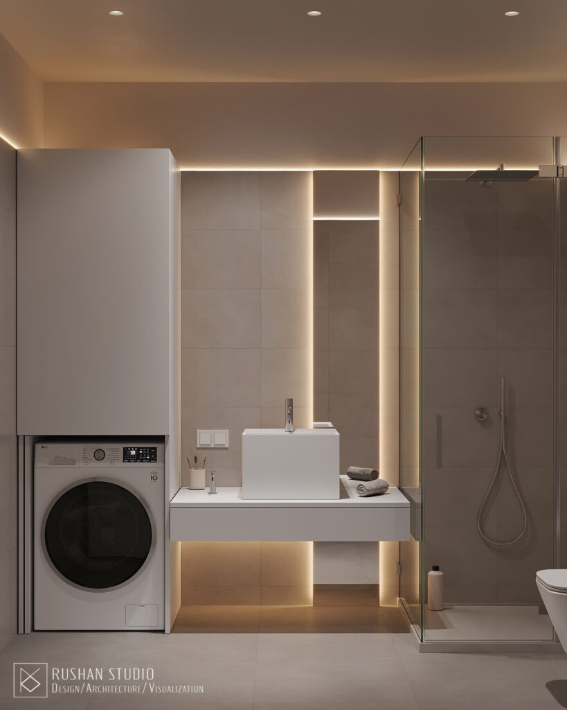 VNN apartment interior view with compact space planning and refined material balance