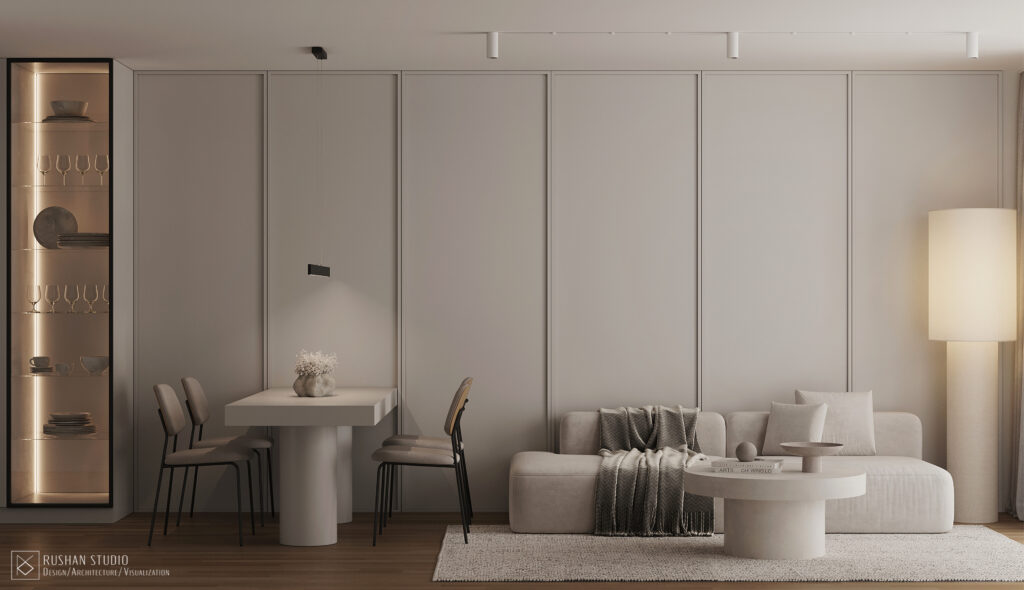 VNN apartment interior design by Rushan Studio with soft neutral tones and compact planning