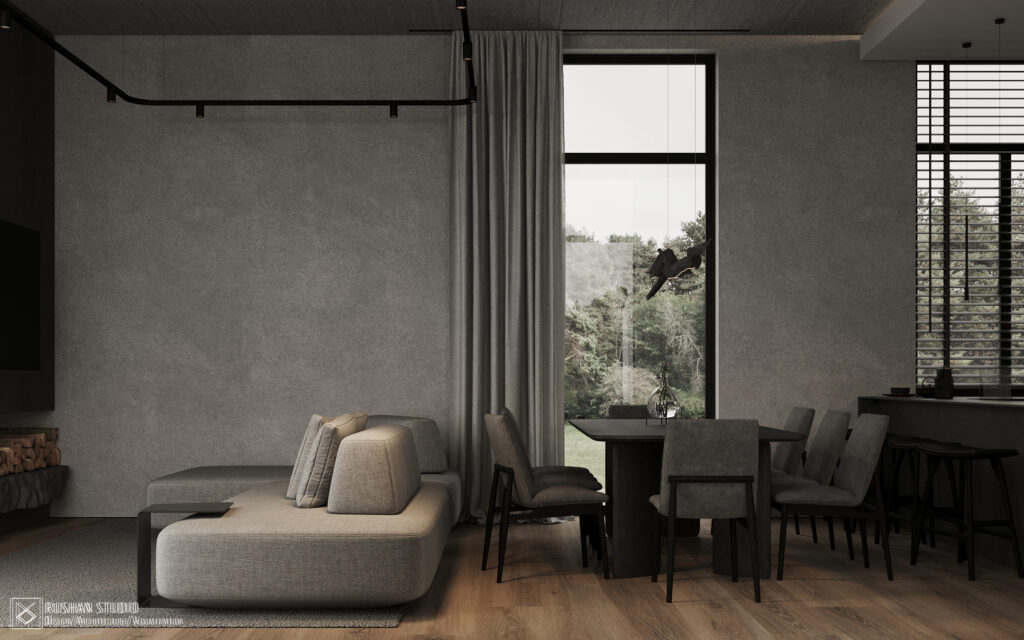 KUU residential interior with leather, wood, stone mood and a refined minimalist atmosphere