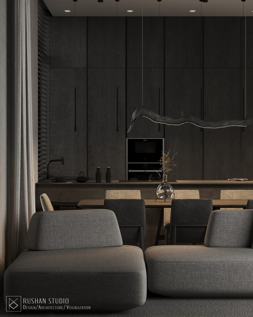 KUU interior view with restrained color palette, tactile materials and modern architectural lines