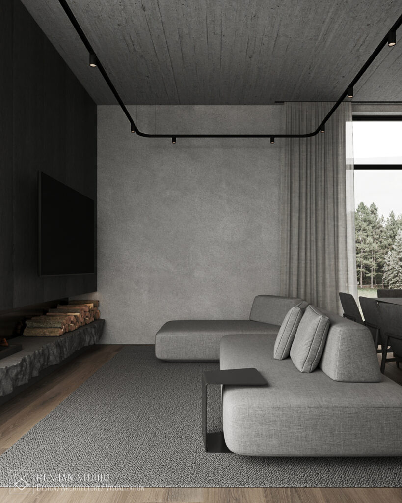 KUU private house interior in Tallinn with muted palette, dark details and warm lighting