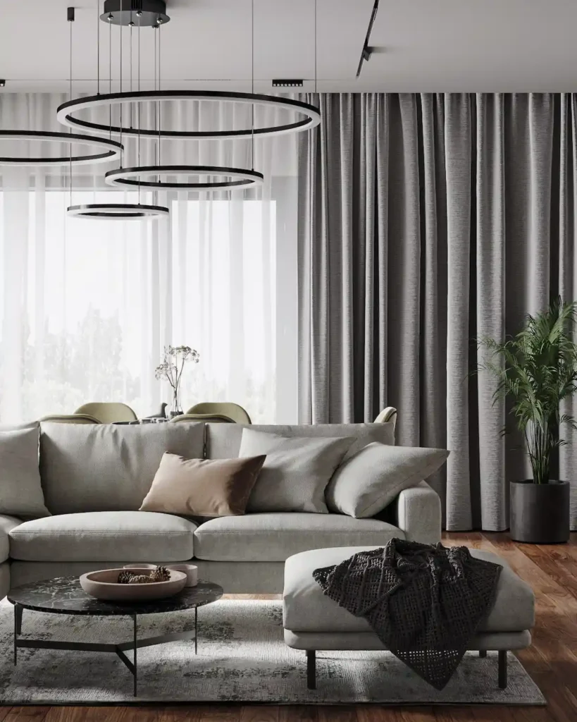 Calm residential interior connected with greenery and natural light